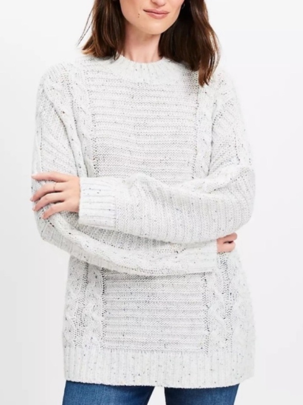 LOFT Gray Cable Knit Crew Neck Sweater, Size M, NWT